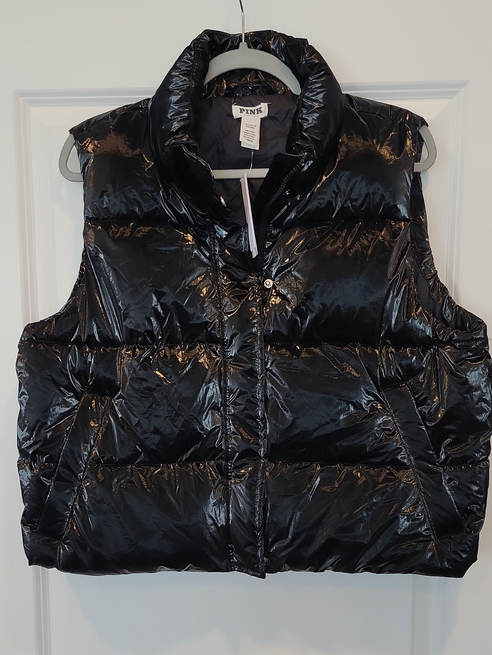 PINK Victoria's Secret High Shime Marshmallow Puffer Vest In Black XL NWT